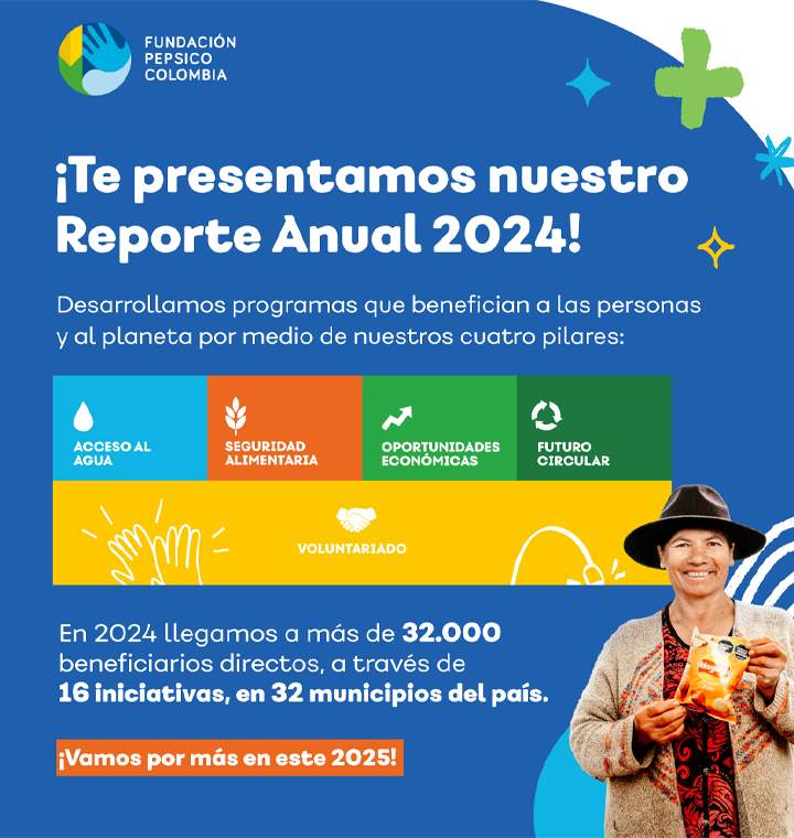 Te presentamos Nuestro Reporte Annual 2024! Desarrollamos programas que benefician a las personas y al planeta por medio de nuestros cuatro pilares: Acceso al agua; Seguridad alimentaria; Oportunidades económicas; Futuro circular; Voluntariado.